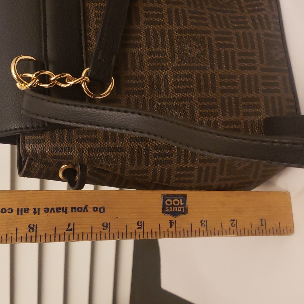Anne Klein Elegant Black and Brown Mini Backpack Gold Drawstring Snap Closure - Picture 17 of 17
